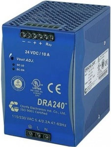 DRA240-24B AC-DC, 240Вт, вход 93…264VAC(Автовыбор), 47…63Гц / 210…370VDC, выход 24В/10A, изоляция 3000V AC, на DIN-рейку: 143.5х83.5х123.6мм, -40…+71°С