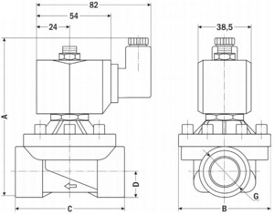 AR-2W51-25, НЗ, Ду=25мм, Присоед.1",Пластик BMC, Уплотн.: NBR, Р=(0…0,7)МПа, Т=(-5…80)°С, Kv=10,2м3/ч, Катушка: ASEx282, ~220В, вшг:124х107х75,5мм, 1190г. D11699