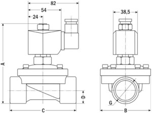 AR-2W52-25, НО, Ду=25мм, Присоед.1",Пластик BMC, Уплотн.: NBR, Р=(0…0,7)МПа, Т=(-5…80)°С, Kv=10,2м3/ч, Катушка: S51H, =24В, вшг:129х82х107мм, 620г. D11777