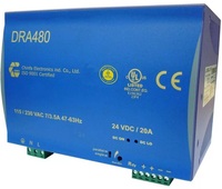 DRA480-24A AC-DC, 480Вт, на DIN-рейку, вход 90…264VAC, 47…63Гц / 120…370VDC, выход 24В/20A, изоляция 3000V AC, 125х175х126мм, -40…+71°С.