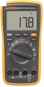 Fluke 17B+, U: =1000/~1000В, I:=10А40, F=100Гц, C= 100 мкФ, Т= -50…400°С, Особенность: Хранение данных, Вес: 438г. D10570