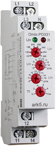 Omix-PD-331, на DIN-рейку, Unom=127…265В (8 ур.ном.напр.), реле: ~10А, 250В, износоуст. ?10000000/?1000000 циклов, tраб: -20…+55°С, вшг: 90x18x64мм, вес: 64г, для сетей с нейтралью, IP40 л.панель/IP20 клеммы; рег.время задержки сраб. 0,1...10с. A42266