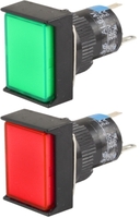 AR-SD16-11CFD, цвет:зеленая, 1НО+1НЗ, ~3A, 250В, Монт.отв.=16мм, р-р 18х24мм, подключение: контакты под пайку, квадратная, с подсветкой, лампа ?220В A43581
