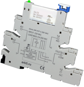 Omix AR-41F-3, Управляющее U: ~220В, 1П, Ток: ~6А(250В), =6А(30В)A, Интерфейсный модуль  в сборе с электромеханическим реле 