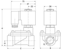 AR-YCP11-12, НЗ, Ду=12мм, Присоед.3/8",Нержав.сталь, Уплотн.: PTFE, Р=(0,03…1,6)МПа, Т=(-20…180)°С, Kv=3,8м3/ч, Катушка: S91H, =12В, вшг:106x73x48мм, 726г. D05821