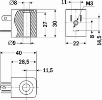 SB075, ~24В, для AR-SB115;3V1;PU220, DIN 43650B, 6,2ВА, отв.посад.:?9xH27мм, 30x22x28,5мм, 50г A43149