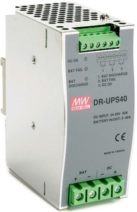 DR-UPS40 DC-DC, DIN-рейка контролер для UPS систем для аккумуляторов 4…12а*ч, вход 21…29В DC, выход 24…29В/40А, 125.2х55.5х100мм, -20…+70°С