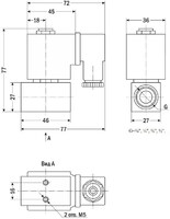 AR-4H21 (AR-HP350), НЗ, Ду=0,9мм, Присоед.1/8",Нержав.сталь, Уплотн.: PTFE, Р=(0…30)МПа, Т=(-10…120)°С, Kv=1,8м3/ч, Катушка: SB257, =24В, вшг:77х36х77мм, 477г. D11945