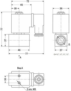 AR-4H21 (AR-HP350), НЗ, Ду=0,9мм, Присоед.1/4",Нержав.сталь, Уплотн.: PTFE, Р=(0…30)МПа, Т=(-10…120)°С, Kv=1,8м3/ч, Катушка: SB257, =24В, вшг:77х36х77мм, 477г. D11946