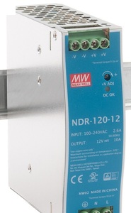 NDR-120-48 AC-DC, 120Вт, вход 90…264V AC, 47…63Гц /127…370В DC, выход 48В/2.5A, рег. вых 48…55В, изоляция 3000В AC, в кожухе на DIN-рейку 40х125.2х102мм, -20…+60°С