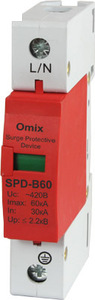 Omix SPD-B60/1-420 Uраб.max=420В, защ.?2,2кВ, max разр.ток=60кА, ?25нс, 1P, предохр. 63А, на DIN-рейку, T= -40…+85°С,  ? 95%RH, вес: 153г. вшг: 91x18x63мм A36739