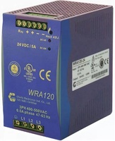 WRA120-24 AC-DC, 120Вт, 3 фазы, вход 340…575В AC, 47…63Гц /480…820В DC, выход 24В/0…5A, (22,5…28,5В), изоляция 3000В AC, на DIN-рейку 74х124х112мм, -40…+71°С  