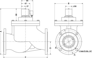 AR-YCDF2-80F, НЗ, Ду=80мм, Присоед.F3",Нержав.сталь, Уплотн.: Viton, Р=(0,05…2,5)МПа, Т=(-10…120)°С, Kv=106,6м3/ч, Катушка: F14B, ~220В, вшг:327x300x216мм, 31500г. A44287