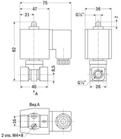 AR-YCG31302, 3/2-UЗ, Ду=3мм, Присоед.1/4"+ наруж. 1/8",Латунь, Уплотн.: Viton, Р=(0…0,4)МПа, Т=(-10…120)°С, Kv=0,29м3/ч, Катушка: ASE11H, =24В, вшг:82x75x36мм, 360г. D11206