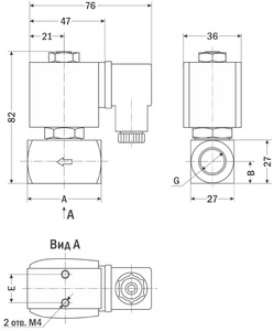 AR-3H11603 (AR-YCTT11603), НЗ, Ду=6мм, Присоед.3/8",Нержав.сталь, Уплотн.: PTFE, Р=(0…0,5)МПа, Т=(-20…180)°С, Kv=0,68м3/ч, Катушка: ASE11H, ~220В, вшг:82x75x36мм, 390г. D05034