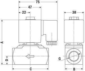 AR-ZCT21-10, НЗ, Ду=10мм, Присоед.1/2",Нержав.сталь, Уплотн.: PTFE, Р=(0,01…1)МПа, Т=(-20…180)°С, Kv=1,5м3/ч, Катушка: ASE21H, =24В, вшг:82x75x38мм, 820г. D04768